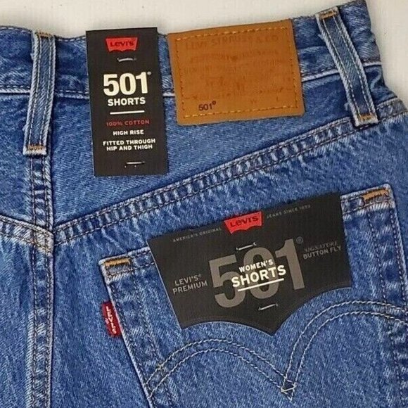 Levi’s Premium 501 High Rise Cutoff Jeans Shorts 26 Blue Distressed Button Fly - Picture 11 of 11